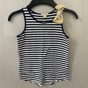 Crewcuts Striped Navy blue and White Tank top with Gold bow embellishment